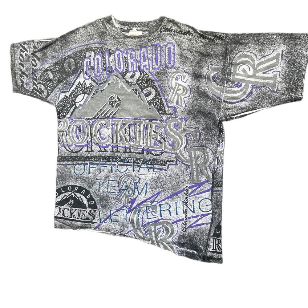VTG 90’s Colorado Rockies MLB Baseball‎ AOP All Over Print Single Stitch Large - Picture 5 of 7